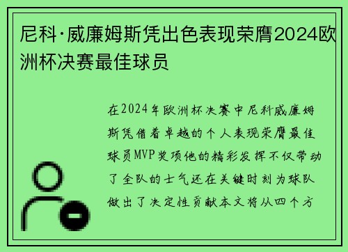 尼科·威廉姆斯凭出色表现荣膺2024欧洲杯决赛最佳球员